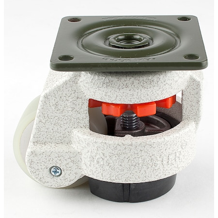 Foot Master Leveling Caster, 50 mm Polyurethane Wheel, 73x73 mm Plate, Swivel, 280 kg Cap, NBR Foot Pad, Ivory GD-60-F-HUP